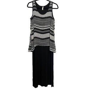 Perception Concept Womens Sleeveless Maxi Dress Large Black Striped Chiffon Over